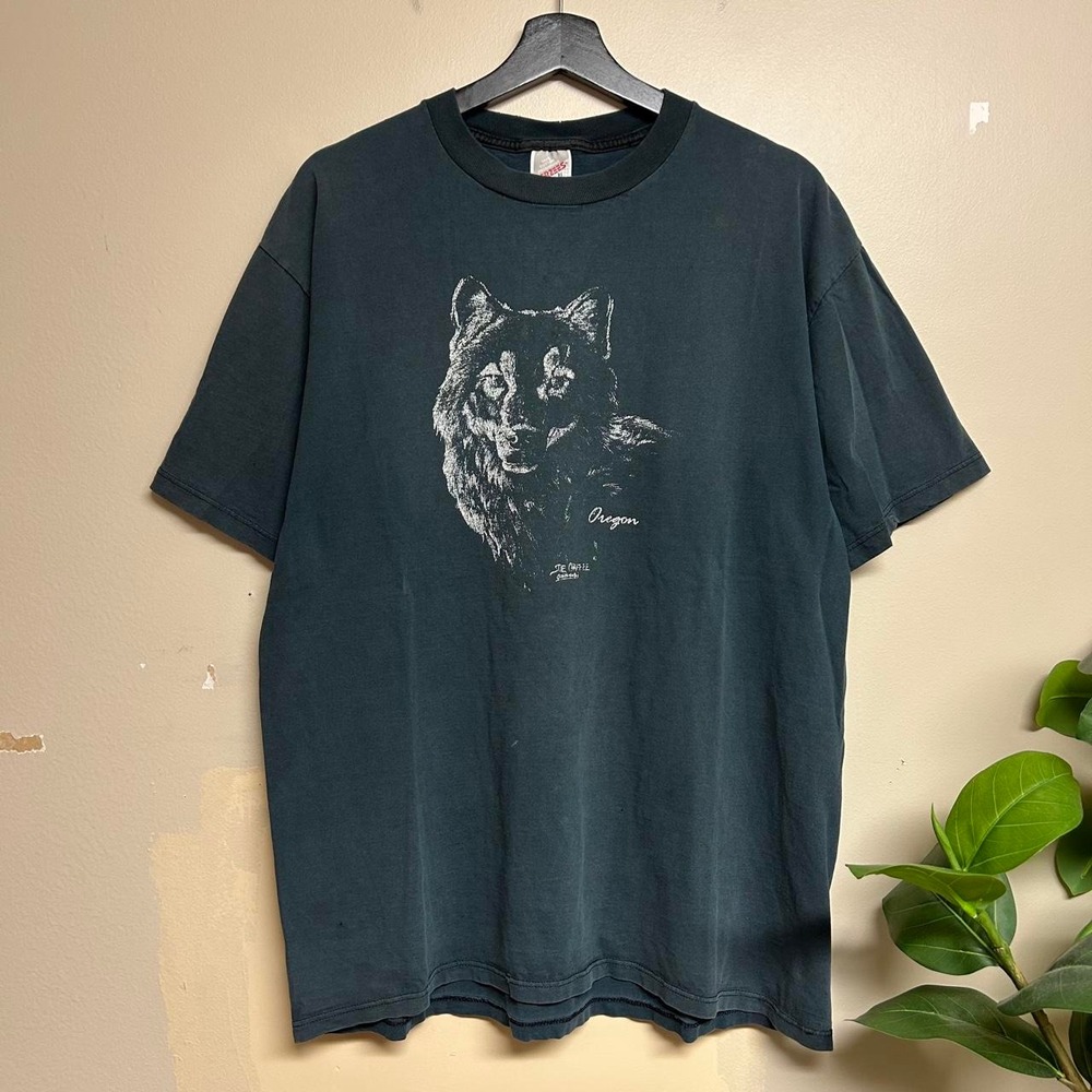 Vintage 90s Jerzees Oregon Wolf Nature Shirt Faded Black Mens XL